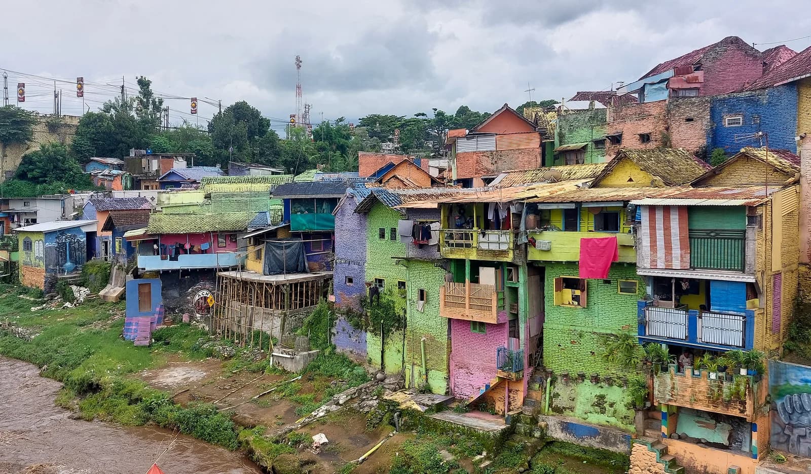 Colourful houses in Jodipan beside the river in Malang